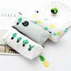Estuche de lona con diseño de cactus y flamencos, estilo minimalista coreano, para estudiantes de secundaria, pequeño y fresco, con cremallera.