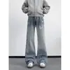 Calça Jeans Bordada com Lavagem Degradê para Homens, Marca Tendência Primavera e Outono Cleanfit Solta High Street Americana Perna Reta Flare