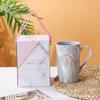 Taza de Cerámica de Mármol Taza para Beber Taza para Avena Desayuno Taza para Café Doméstica de Aspecto Elegante con Tapa y Cuchara