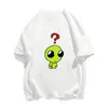 Camiseta divertida de algodão puro com estampa abstrata de emoji de alienígena, manga curta, corte solto para o verão, top unissex