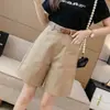 Nuevos pantalones de trabajo versátiles, pantalones de pierna ancha, shorts de cintura alta con cinturón, pantalones de longitud media para usar en verano