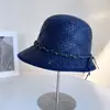Sombrero de Pescador de Paja de Papel Hecho a Mano para Mujer, Sombrero de Paja con Protección Solar, Estilo Hepburn, Sombrero de Cubo Grande Adelante y Pequeño Atrás, Vacaciones de Verano en la Costa