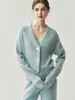 Cárdigan de Punto con Botones Gruesos y Suéter de Cachemira Ajustable a la Cintura para Mujer, Suéter de Punto de Moda con Cuello en V y Mangas Largas