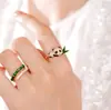 Anillo de Panda con Bambú Plateado para Mujer, Nuevo Estilo Chino, Pequeño y Lujoso, Anillo Abierto Artístico, Regalo para Amigas