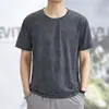 Nueva camiseta de manga corta de verano para hombre con tejido jacquard, seda de hielo, secado rápido, transpirable, fresca, deportiva, casual, cuello redondo, camiseta de moda para hombre