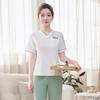 Traje blanco de manga corta con cuello en V para SPA, salón de salud, pedicurista, ropa de trabajo de verano para esteticista de salón de belleza para mujer