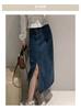 2025 Novo Design de Saia Jeans com Fenda Saia Jeans Midi Feminina Outono Meia Saia Cintura Alta Saia A-Line Moderna