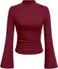 2026 Novo Cruzamento Europeu e Americano Feminino Gola Redonda Meia-Alta Malha Canelada Slim Fit Manga Flare Cinto na Cintura Cor Sólida Manga Longa