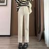 Calça Jeans Reta Feminina, Inverno 2025, Forrada com Lã, Engrossada, Cintura Alta, Modelagem Solta, Elástica, Emagrecimento, Cor Cáqui, Petite, Estilo Cigarette