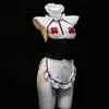 Estilo nuevo, atuendo de sirvienta de cocina con escote revelador, lencería sexy, vestido transparente seductor y body seductor