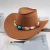 Chapéus de Cowboy Ocidentais para Homens e Mulheres na Primavera e Verão Viagem ao Ar Livre Fotografia Proteção Solar Chapéus de Cavaleiro Chapéus de Jazz de Aba Larga no Exterior