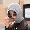 Gorro de invierno de una pieza de punto de lana nueva, gorro cálido para mujer, gorro de pila con punta de marea pequeña y cara roja de red