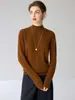 Suéter de cuello medio 100% cachemira pura para mujer, nuevo suéter de punto base ajustado para otoño e invierno, top de cachemira de manga larga
