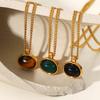 Moda europeia e americana retro titânio aço oval olho de tigre pedra pingente colar banhado a ouro 18k tendência all-match colar acessórios