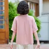 Conjunto de Roupa de Verão para Mãe 2026 Nova Camiseta de Manga Curta Camisa para Mulheres de Meia-Idade e Idosas, Top Estilo Chinês