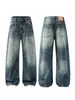 Pantalones Vaqueros Muqiu para Hombre Lavado Vintage Desgastado Bigotes de Gato Cuchillo Curvo, Pantalones Largos Holgados Baggy Unisex
