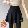 Calça-saia de yoga falsa de duas peças para mulheres, calça esportiva de cintura alta, calça tubarão anti-exposição, adequada para uso ao ar livre, fitness, corrida e como calça comprida de camada base