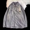 Camisa de Pana Casual Holgada Estilo Retro Americano para Hombre, de Primavera/Otoño, Camisa de Manga Larga de Moda con un Toque de Lujo