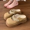 Mocassins de Sola Grossa com Pérola, Estilo Mary Jane Francês com Biqueira, Meias Sapatilhas para Mulheres Primavera e Verão Calçado Externo 2025 Novas Sandálias
