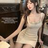 Vestido Elegante de Alta Gama con Tirantes Espagueti, Nuevo Estilo de Verano, Vestido Corto de Cintura Francesa Ajustado y Adelgazante con Pedrería para Chica Sexy de Cintura Alta