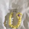 Estilo Coreano Ins Rosa Floral Rosa Listrado Pulseira Plissada Cordão de Celular Alça de Pulso Curta Corrente para Bolsa Universal D