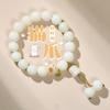Pulseira de Sementes de Bodhi Jade Branco Gradiente Cinza para Mulheres, Contas Macias e Suaves de Raiz de Bodhi para Homens Segurarem na Mão