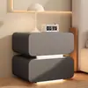 Mesita de noche de madera maciza estilo crema, piel, mesita de noche pequeña moderna simple para dormitorio, mueble de almacenamiento minimalista, no requiere instalación