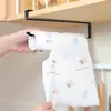 Portarrollos de papel de cocina sin taladro, estante para rollos de papel de gabinete, estante de almacenamiento para rollos de papel de cocina, film transparente y paños, estante colgante de almacenamiento