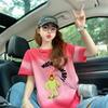 Playera Oversize de Algodón Puro con Graffiti de Dibujos Animados para Mujer, Personalizada, de Color Contrastante, Versión Grande Deslavada, Holgada, Casual, Cubre Vientre