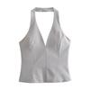 Ropa de mujer de estilo europeo y americano 2024, nueva moda, versátil, sin mangas, cuello halter, americana, sexy, con parches, chaleco.