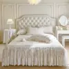 Juego de sábana bajera y faldón de cama dos en uno de algodón 100% estilo princesa, modelo nuevo 2025, cubrecama de algodón puro con borde con volantes para ocultar imperfecciones