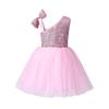 Vestido Infantil de Um Ombro Transfronteiriço, Vestido de Lantejoulas para Meninas, Vestido Princesa de Malha de Verão, Vestido Estilo Europeu e Americano para Meninas Mais Velhas