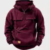 Estación Independiente Transfronteriza Nueva Sudadera con Capucha de Color Sólido para Hombre Chaqueta Sudadera Deportiva Juvenil Europea y Americana con Múltiples Bolsillos de Cuero
