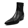 Botas de Tornozelo de Pele de Ovelha + Couro Elástico Femininas Botas Únicas Outono Inverno Nova Chegada Bico Fino Botas de Salto Médio Robusto Zíper Traseiro Botas Elásticas de Tornozelo Femininas 40