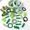 Estilo K de Elegante Lazo Verde Anillo para el Pelo Intestino Delgado Pasador Simple de Corazón Pinza de Pato Pinza Lateral Cuerda para el Cabello Accesorios para el Cabello para Mujeres