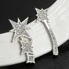 Arete de Estrella de Seis Puntas Estilo Coreano Moda Elegante Largo Incrustado de Diamantes Asimétrico Personalizado para Niña Estrella de Celebridad de Internet