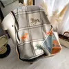 Cachecol de cashmere sintético outono e inverno para mulheres, com padrão H, moderno e elegante, design jacquard espessado, cachecol quente, xale para ambiente com ar condicionado, aquecedor de pescoço