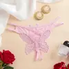 Lencería sexy de comercio exterior, tanga de encaje bordada con mariposas grandes para mujer, diseño seductor con abertura en la entrepierna, T-string estilo europeo y americano