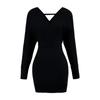Vestido de Punto con Cuello en V Cruzado de Manga Larga Estilo Puro Deseo para Mujer Otoño 2025 Ceñido a la Cintura Elegante Sexy Bodycon