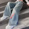 Nuevos Jeans Bordados Sueltos para Niñas Mayores, Pierna Ancha de Moda, Moda Primavera y Otoño 2025, Bordado de Toalla de Corazón, Casual