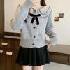 Outono e inverno doce laço estilo perfumado casaco curto malha cardigan novo estilo pequeno suéter malha camisa top para mulheres