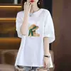 Camiseta holgada de manga corta para mujer, estilo retro americano, talla grande, que cubre el abdomen, para comercio exterior transfronterizo, superávit