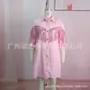 [Ouzhixiu] Cruzamento Europeu e Americano Amazon lanterna manga três quartos saia jeans polo shirt vestido com franja feminino