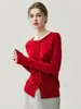 Suéter de Cachemira Simple Nuevo para Otoño e Invierno con Mangas Raglán para Mujer, Cuello Redondo, Abrigo Versátil Simple de Color Sólido para Otoño e Invierno