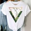 Atacado estação independente primavera e verão figura geométrica tamanho grande feminino retro desenho animado letras branco top camiseta feminina