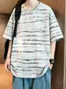 Camiseta Listrada Simples de Manga Curta Peso Pesado Americana Masculina e Feminina Solta Casual Design de Gola Redonda Tendência Marca Camiseta de Meia Manga T