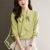 Camisa Azul con Moño Estilo Nuevo Primavera 2026 Diseño con Sentido para Mujer Nicho Temperamento Profesional Camisa Top de Satín Atado