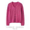 Cardigan Feminino Outono/Inverno Estilo Grosso Bolinhas Coloridas 100% Caxemira Pura Gola V Tricô Trançado Solto Casaco Suéter para o Dia a Dia