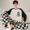 Pijama para adolescentes, conjunto casual de manga larga con dibujos animados para hombre, primavera y otoño, ropa para dormitorio de estudiante de secundaria, ropa de estar para otoño e invierno, conjunto de dos piezas