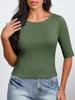 Tops de Primavera para Mujer Transfronterizos Sexy Ajustados Cortos que Muestran el Ombligo Ropa Exterior de Seda de Leche Camisa de Manga Corta para Capas Interiores